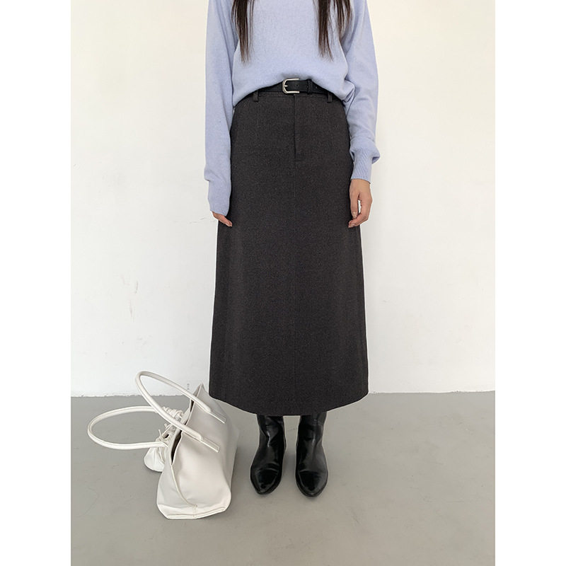 MMC DITION毛呢半身裙女秋冬新款高腰显瘦中长款包臀直筒西装裙子