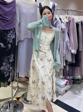 秀熙熙十三行2025春夏新款气质印花纯欲高腰吊带连衣裙子女88180