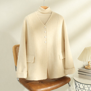 秋叶黄羊毛大衣25秋冬新款毛呢外套中长款美拉德穿搭双面羊毛大衣