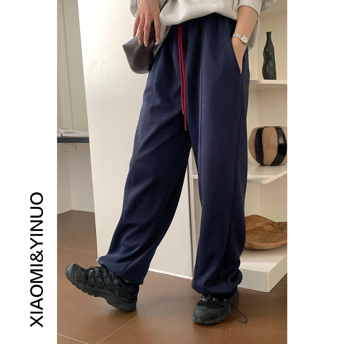 【欧凡】韩代彩色束绳高腰哈伦裤女2024秋冬季新款宽松休闲裤1073