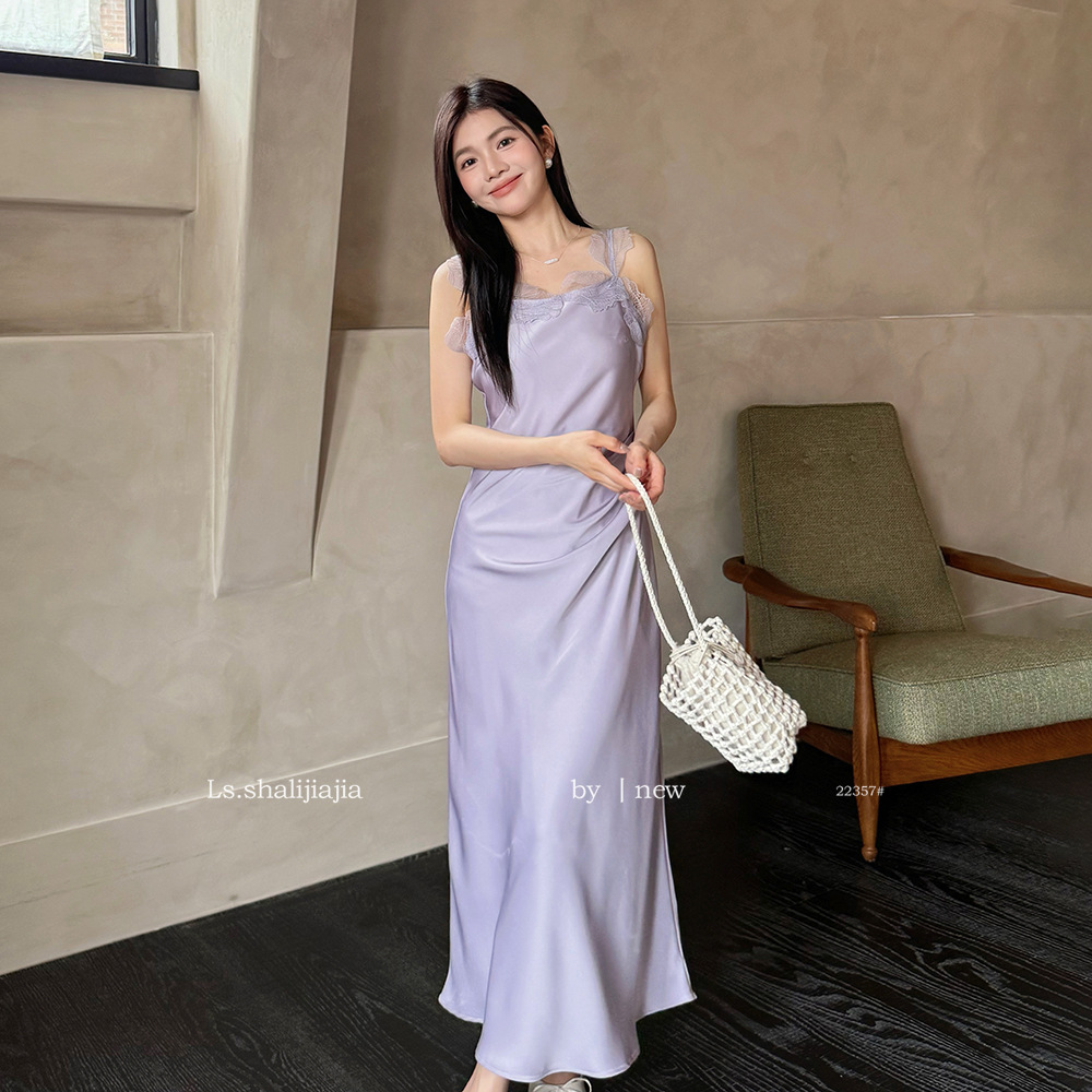 LS 优雅气质纯色吊带连衣裙 广州十三行2025夏季新品女装22357#