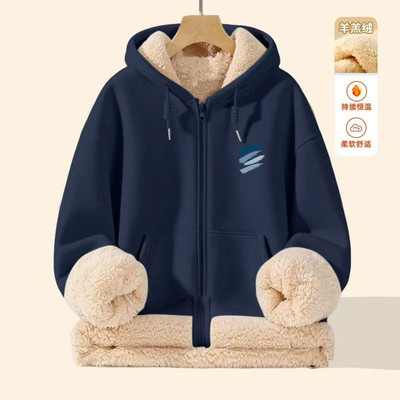 潮流加厚羊羔绒卫衣男2025秋冬季新款加绒保暖开衫休闲连帽外套12