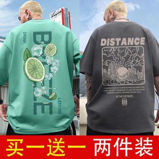 t恤五分袖 国潮男装 短袖 夏季 半截衣服男潮流情侣宽松潮 2022新款
