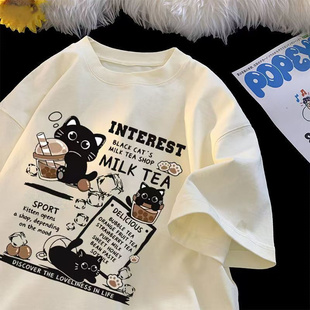 美式chic趣味卡通个性印花短袖t恤男女夏季宽松休闲短袖上衣服12