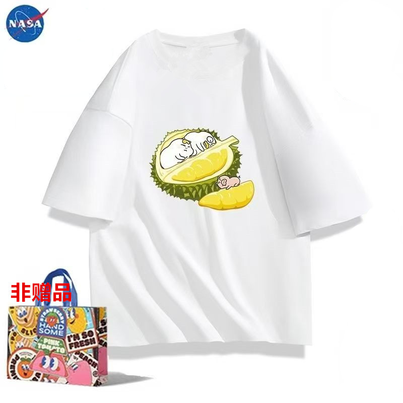 NASA榴莲小刘鸭卡通个性印花短袖t恤夏季青少年潮牌ins宽松上衣12