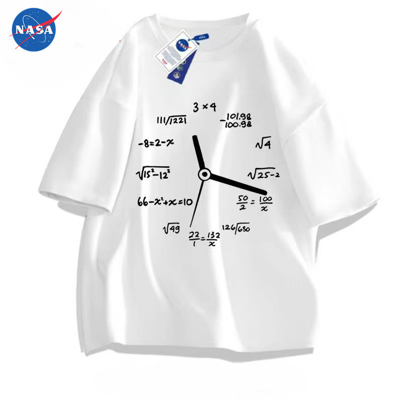 NASA美式设计感短袖T夏季新款数学公式时钟印花男女款ins百搭上衣