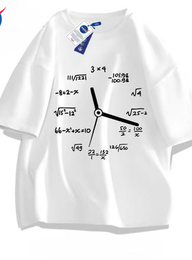 NASA美式设计感短袖T夏季新款数学公式时钟印花男女款ins百搭上衣