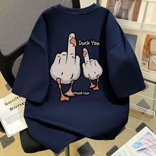 新款 ins短袖 美式 宽松个性 T恤 情侣款 小众设计感鸭子印花2025夏季