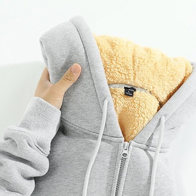 灰色卫衣外套男加绒加厚羊羔绒2024冬季新款保暖连帽拉链开衫12