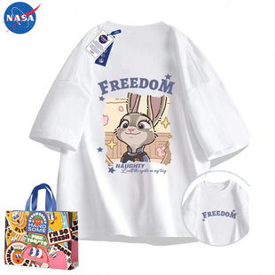 短袖 NASA美式 半袖 男女新款 t恤宽松情侣休闲上衣 可爱朱迪重磅夏季