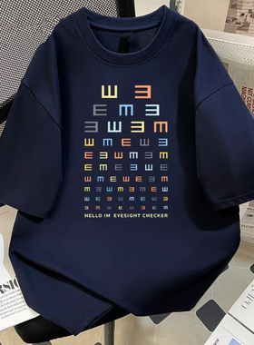 NASA港风眼力测试印花圆领短袖T恤男女夏季潮流ins青年百搭上衣