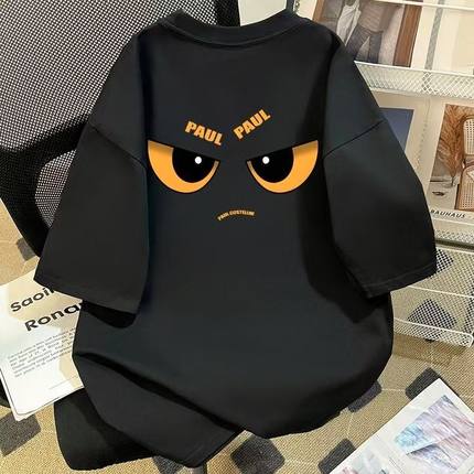 复古情侣款ins圆领短袖T恤男女夏季街头潮牌宽松oversize上衣服