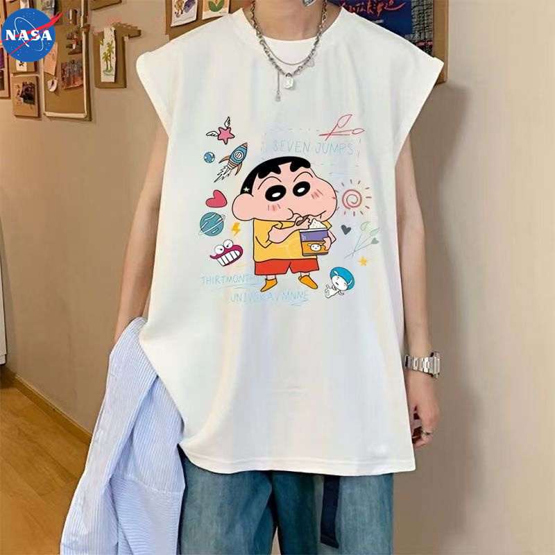 NASA日系雪糕小新无袖背心男女夏新款百搭显瘦oversizeT恤背心