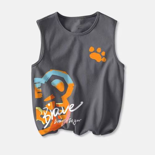 无袖背心男夏季薄款2024新款运动跨栏圆领坎肩青少年男insT恤