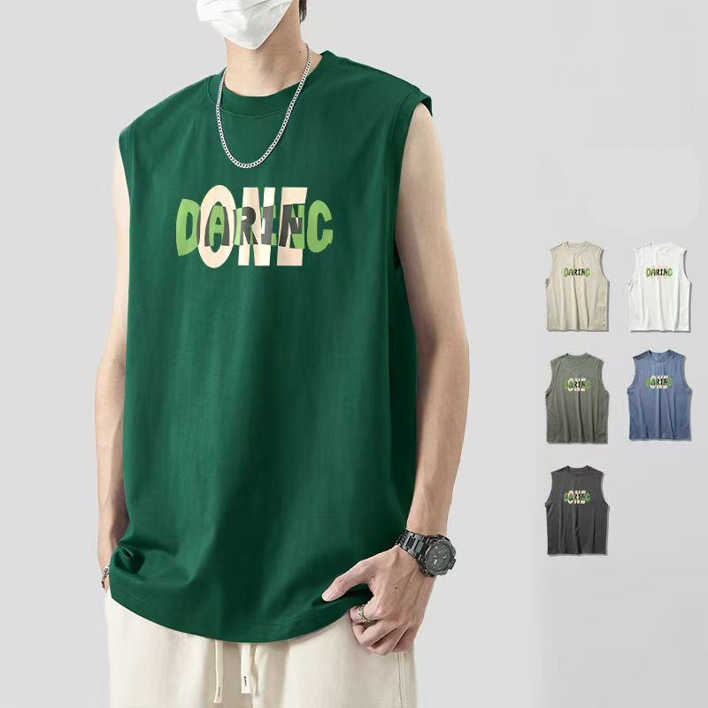 墨绿色ins潮牌坎肩运动背心男士2025夏季跑步健身小众上衣服12