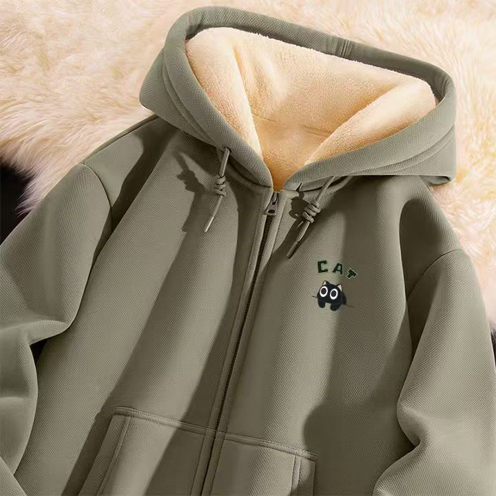 羊羔绒开衫2025冬季加绒新款大版卫衣宽松休闲防寒学生运动外套