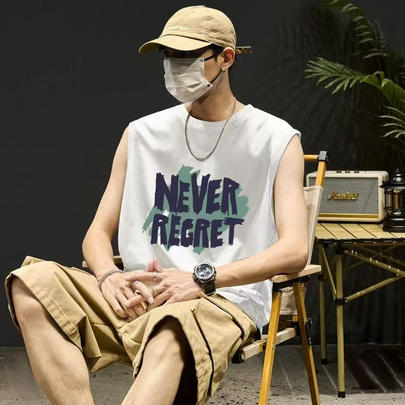 背心男款夏季潮流痞帅宽松休闲无袖t恤个性ins少年运动健身坎肩12图片