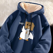 秋冬季连帽卫衣男2024新款小众设计感加绒加厚羊羔绒情侣上衣12