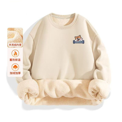 加绒卫衣男生秋冬款加厚冬季帅气青少年学生保暖羊羔绒圆领上衣