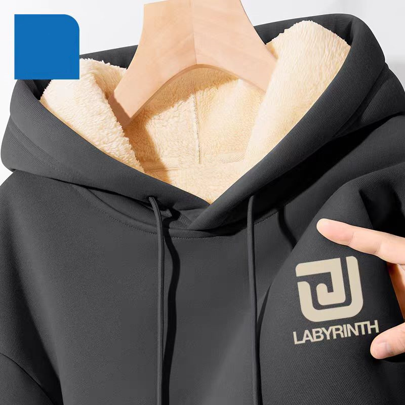 羊羔绒卫衣男款冬季加绒加厚连帽套头衫高级感休闲帅气外套男12