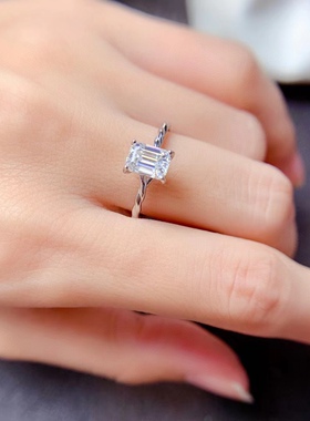 银镀白金阿斯切方糖天然莫桑钻时尚百搭日韩潮流钻戒一克拉活口