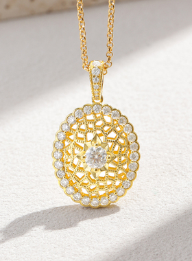 s925银镀黄金鎏金蕾丝花丝镶莫桑