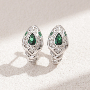 卓蝶珠宝纯银镀白金灵蛇生肖耳环本命蛇年耳饰合成祖母绿宝石耳扣