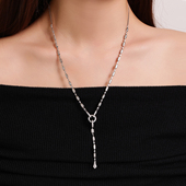 卓蝶珠宝S925银镀白金满钻多功能项链Y字链满钻可抽拉调节长项链