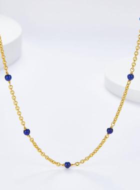 纯银镀金青金石间珠项链女ins风