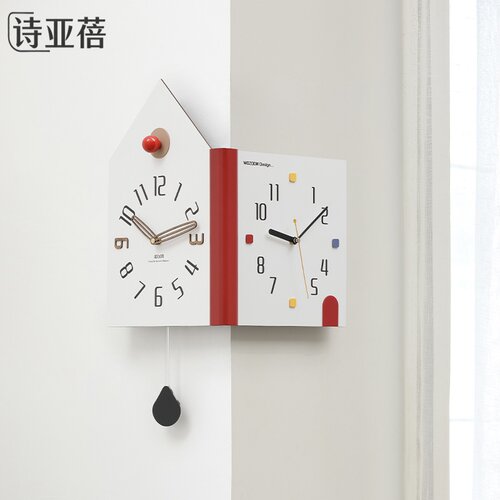 诗亚蓓免打孔静音转角双面挂钟
