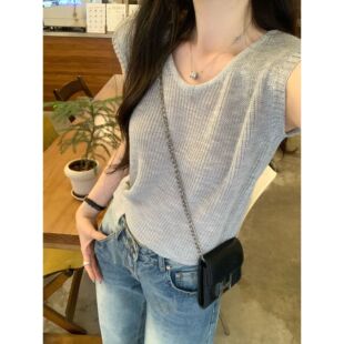 背心女夏2026新款 针织罩衫 系扣收腰短上衣 独特穿搭无袖 实拍图泰式