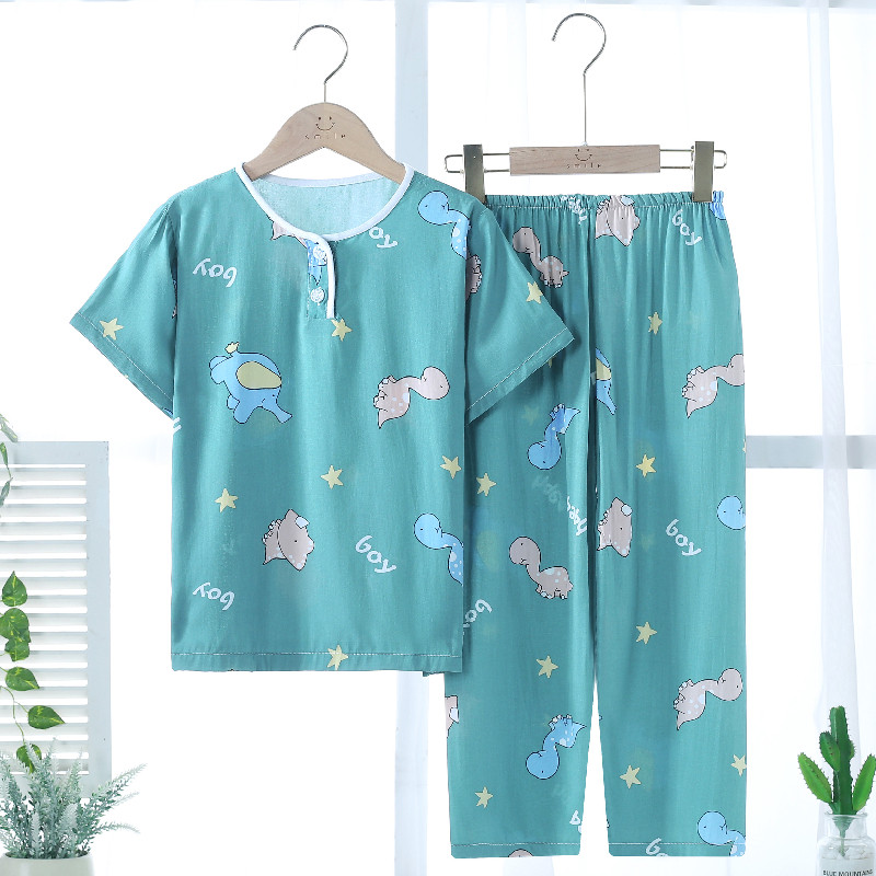 短袖长裤儿童家居服绵绸夏季