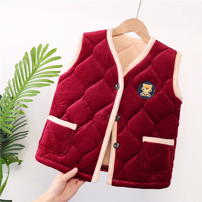 新款冬季儿童马甲水晶绒男童女童小孩加厚保暖立领坎肩外穿夹背心