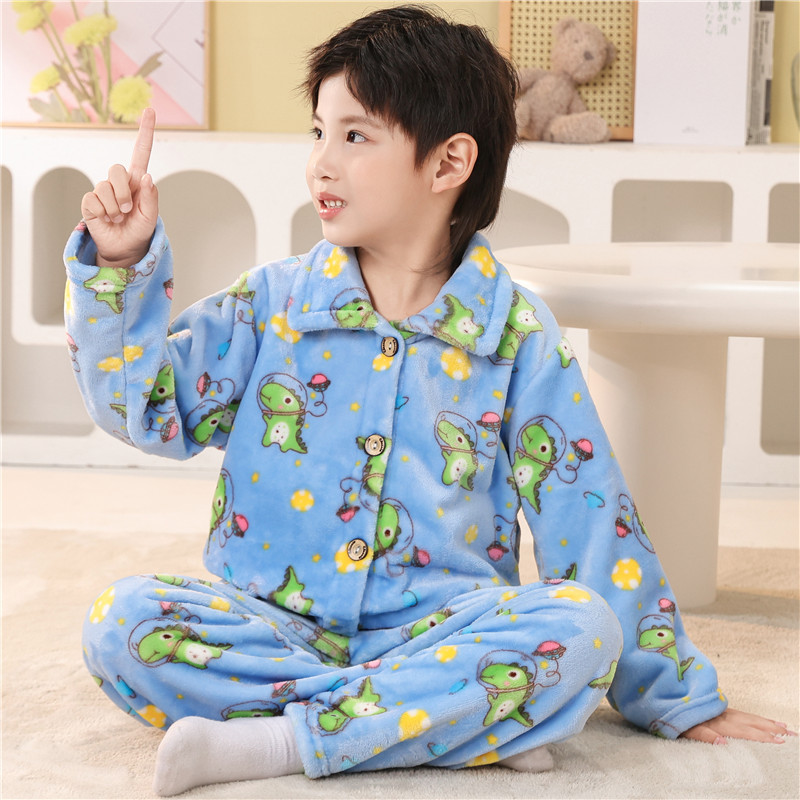 秋冬儿童加厚珊瑚绒家居服套装