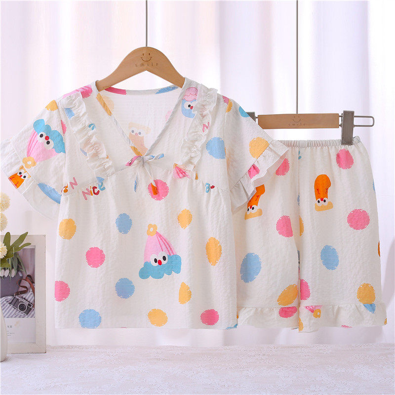 儿童空调服套装女童睡衣宝宝纯棉短袖短裤两件套小女孩家居服夏装