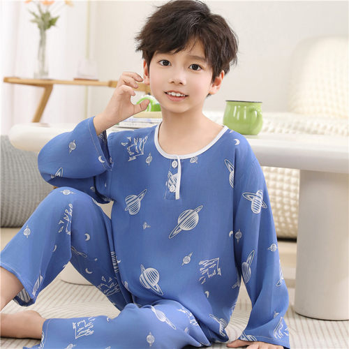 儿童睡衣男孩夏季薄款全棉绸夏天