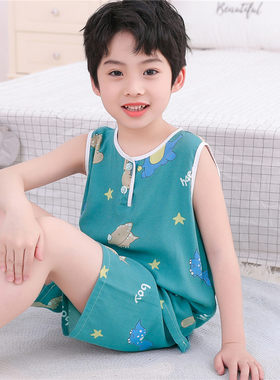 夏季儿童棉绸背心透气无袖中童