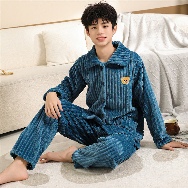 男士睡衣秋冬季款珊瑚绒
