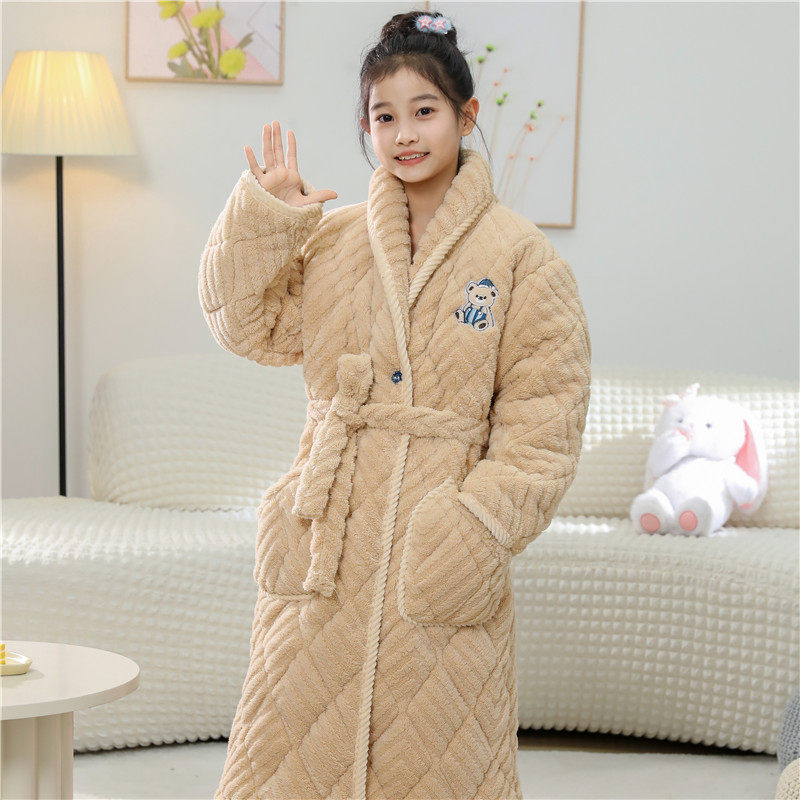 儿童夹棉睡衣冬款法兰绒加厚女童睡袍2025新款冬季珊瑚绒女家居服