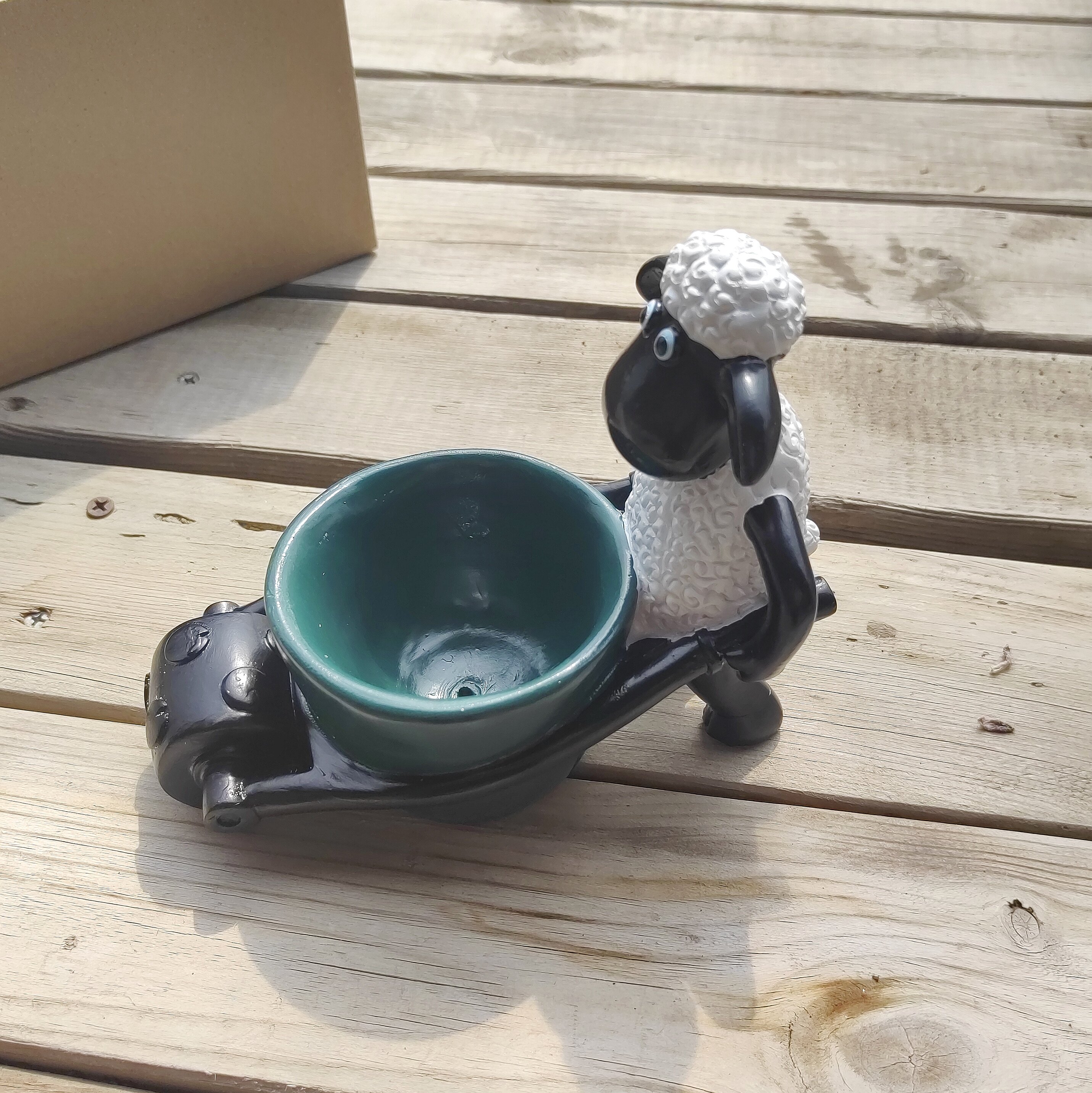 小羊肖恩树脂花盆 小黑羊推车日系ins风多肉植物组合动物卡通盆栽