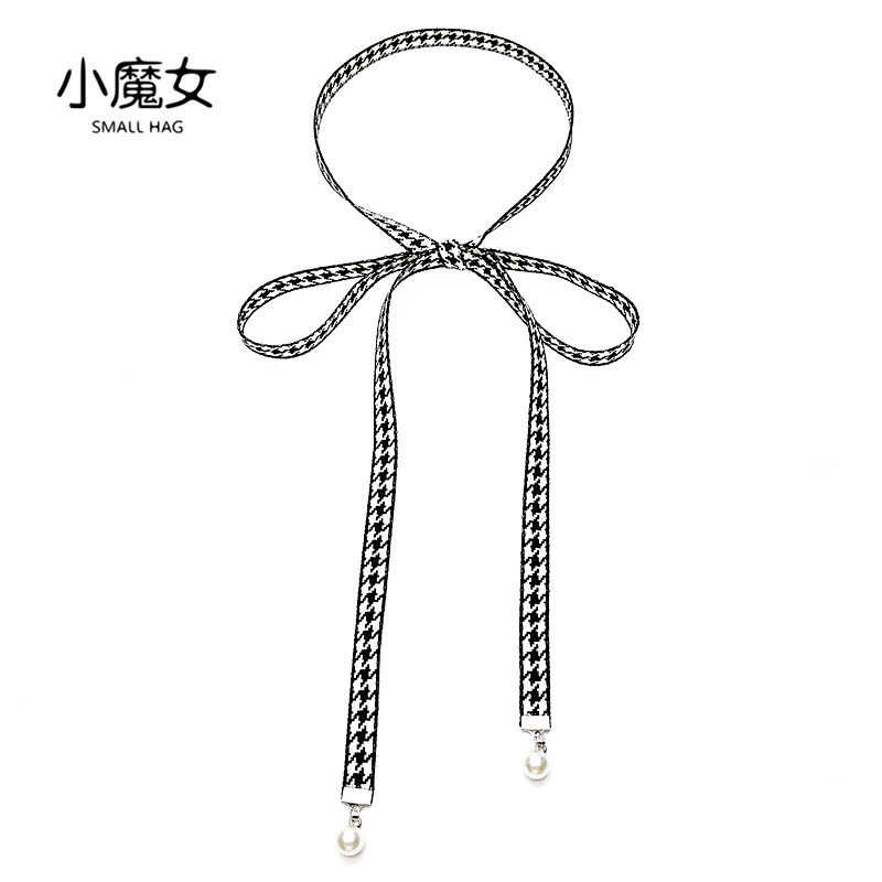 小香风千鸟格手打结领结女衬衫领口领花装饰飘带领带自己系百搭