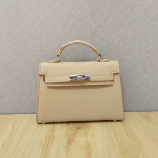 Fashion轻奢荔枝纹奶茶色凯莉包单肩斜挎女包外出气质手提小方包