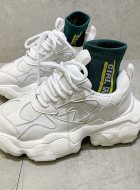 ins老爹鞋子白色8V2023春季新款厚底小白运动鞋真皮百搭女鞋潮男