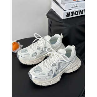 2025夏季新款网面透气厚底增高老爹鞋潮网红复古百搭休闲运动鞋女