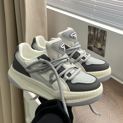 秋冬复古灰色增高面包鞋