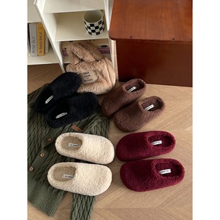 韩版休闲毛毛拖鞋女2025新款冬季外穿平底懒人穆勒鞋加绒包头半拖