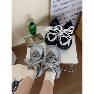 ins复古灰色老爹鞋女2025新款韩版做旧高级感厚底百搭休闲运动鞋