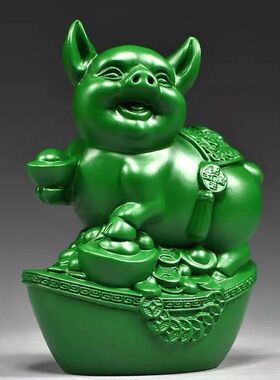 绿色木质福猪摆件十二生肖三合动