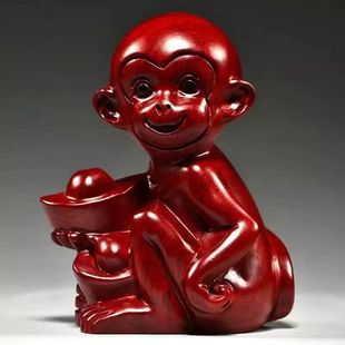 红花梨木猴子雕刻摆件十二生肖猴木头属猴家居办公装饰工艺品送礼