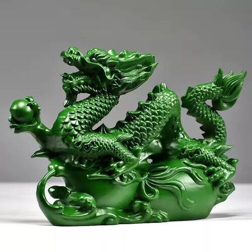 绿色木质龙摆件实木十二生肖龙摆